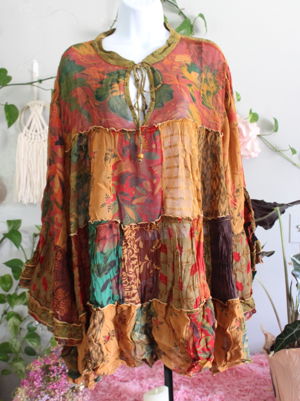 Young Threads Patchwork Boho Oversized Tunic Dress 2X Multicolor Floral